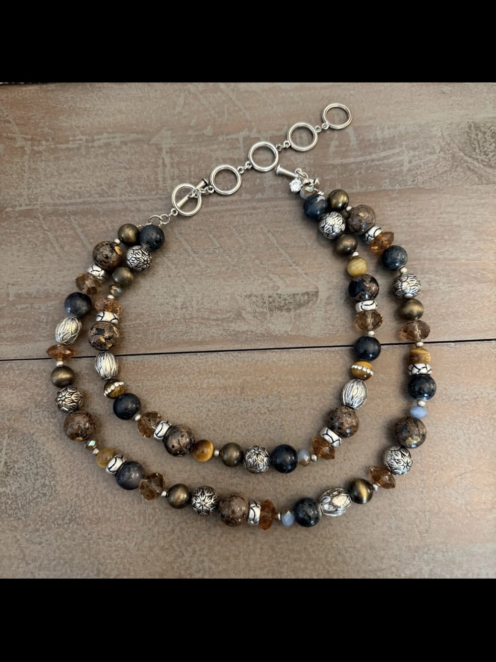 Crown Trifari Beaded Layered Fall set Colors Silver Tone Set Necklace & Bracelet